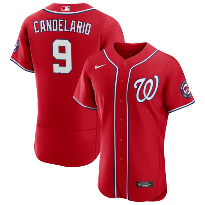 Men's Washington Nationals #9 Jeimer Candelario Red Flex Base Stitched MLB Jersey